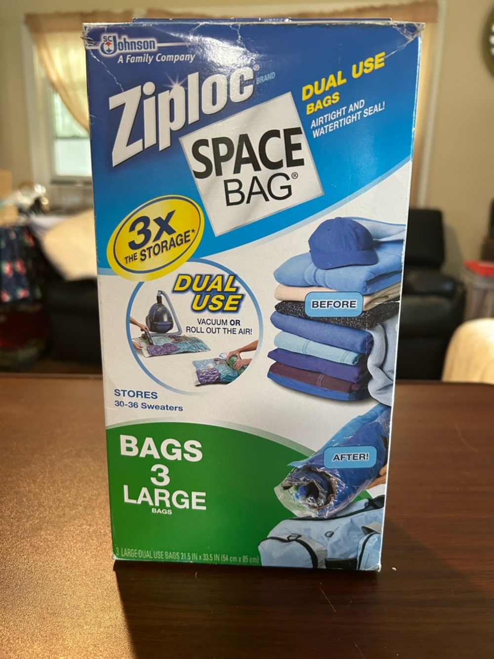 Ziploc Space Bag Large Vacuum Storage Bags, dual use bags, 3 large bags in box - Picture 2 of 7